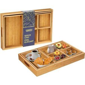 New Bamboo Tray Set of 7-Home & Kitchen -Durable Serving Trays for Organization.